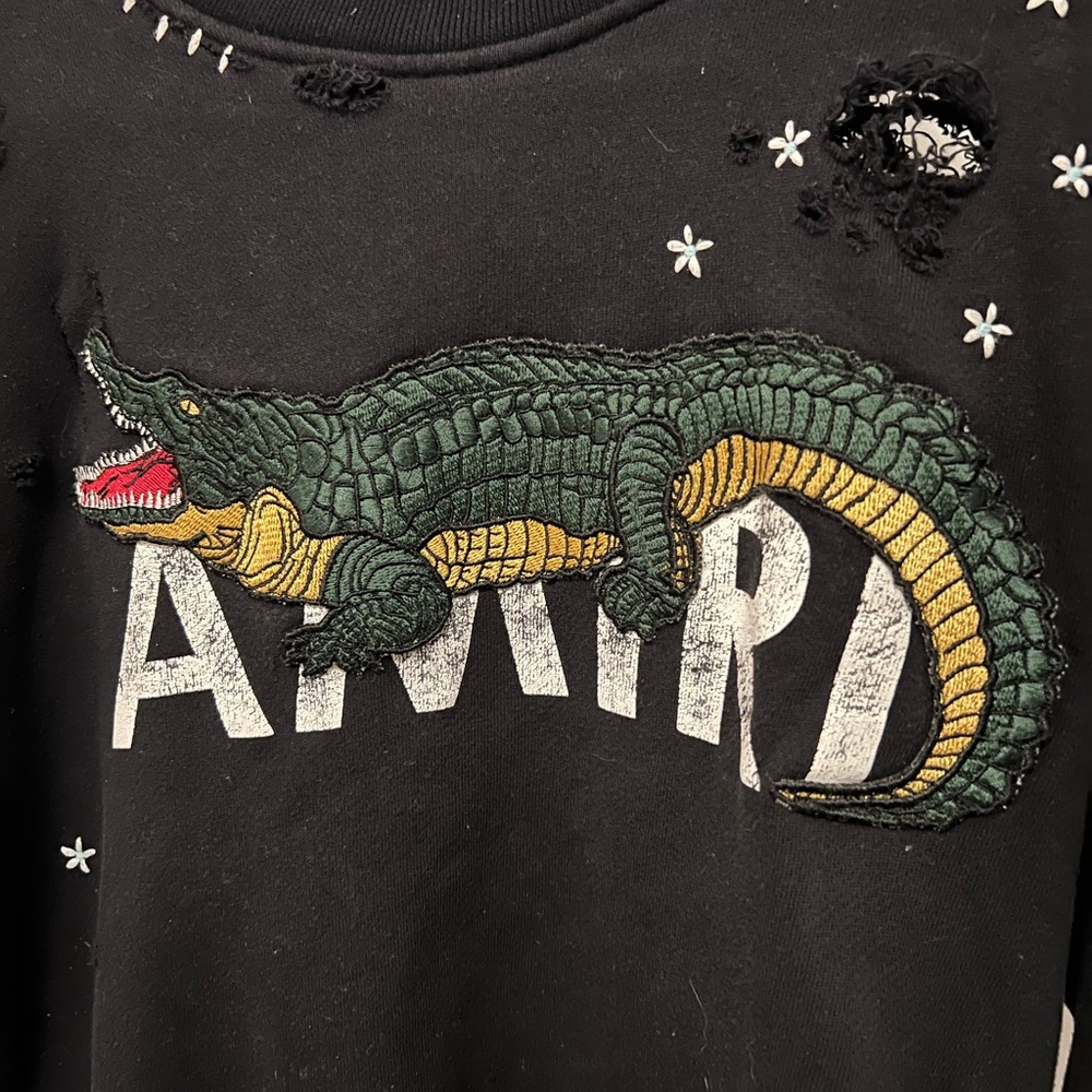 AMIRI Black Sweater with Green Crocodile Embroidery